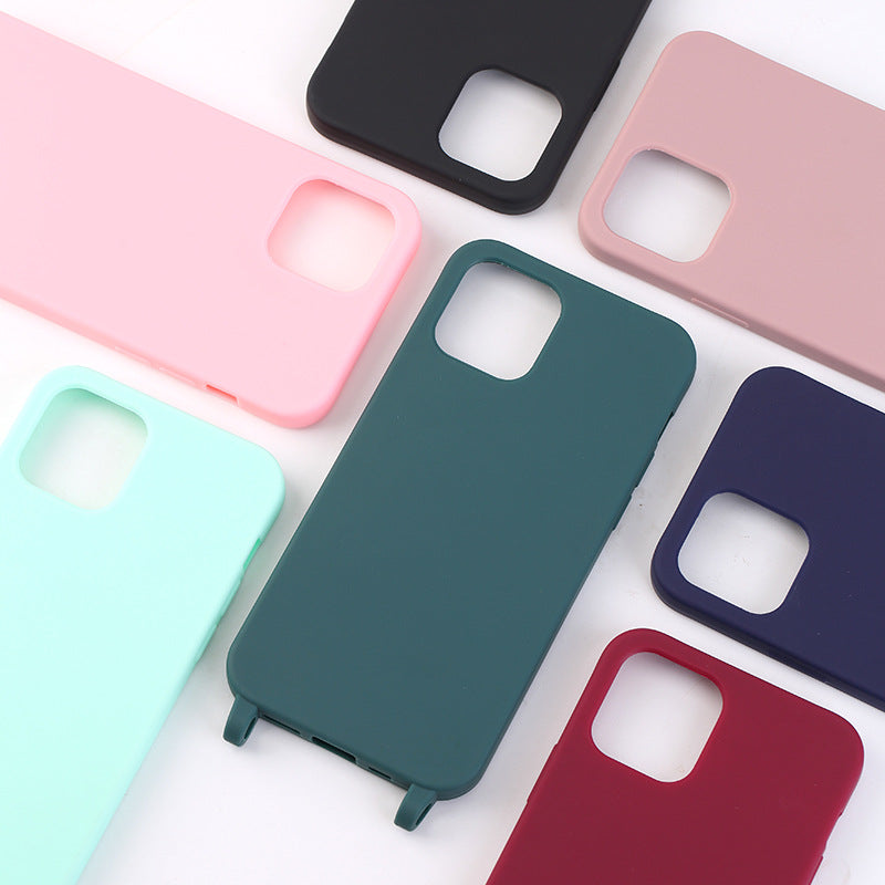 Personnalité Solid Color Lanyard Phone Case
