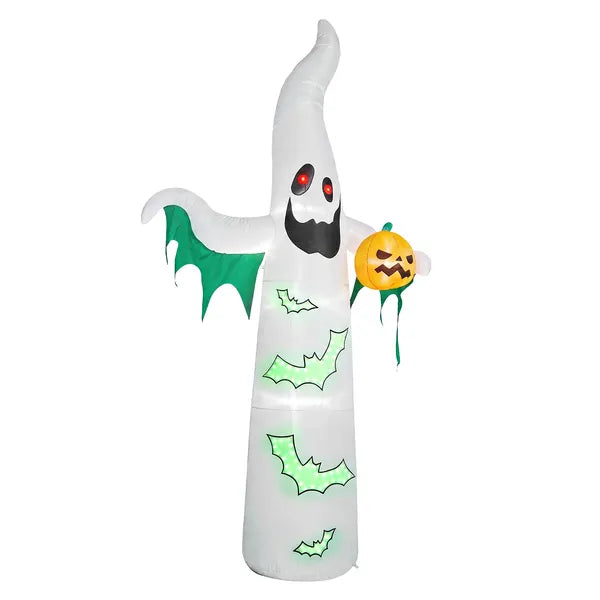 Decor gonflable Halloween 12ft avec des chauves-souris clignotantes et des fantômes blancs
