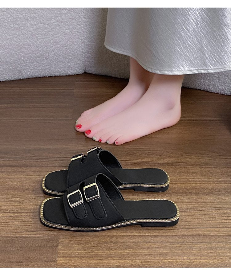 Sandales à glissière plate à sangle unique pour femmes Plus Taille