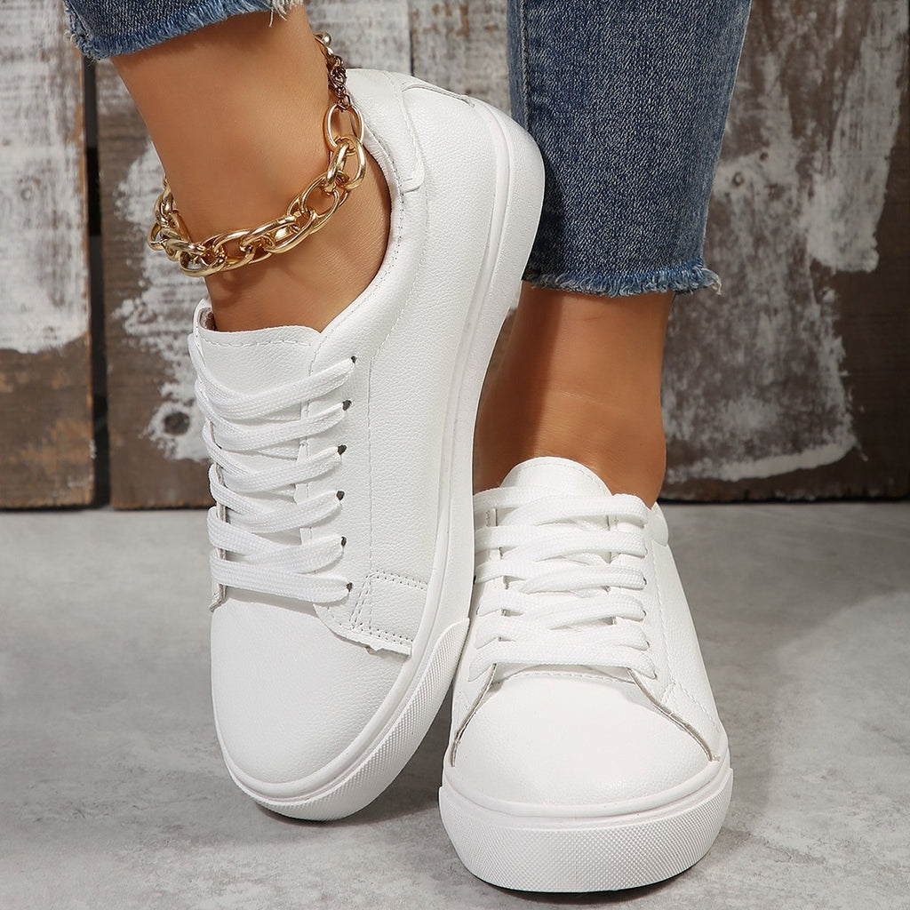 Chaussures Blanc Versatile Plat Plus-taille Casual Laced Coréen style Bas-top Sneakers