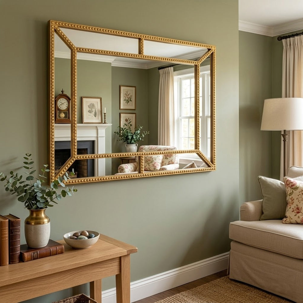 Miroir mural en or avec cadre perlé pour différents scénarios