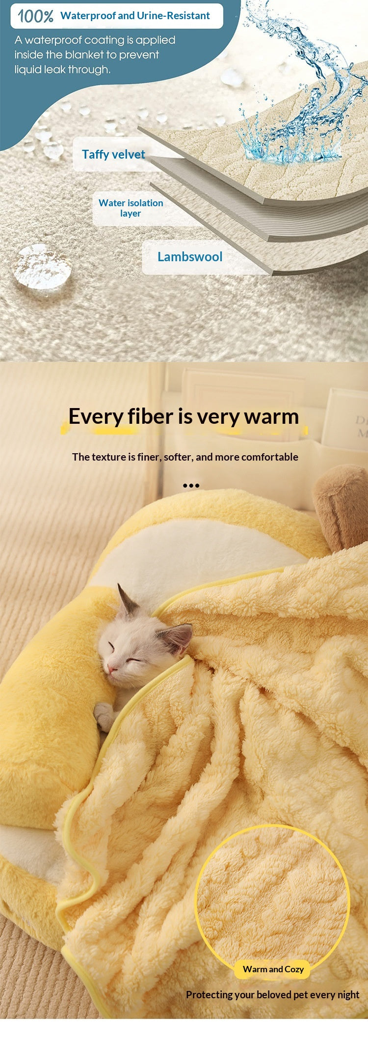 Couverture imperméable en peluche antidérapante pour les chats et les chiens