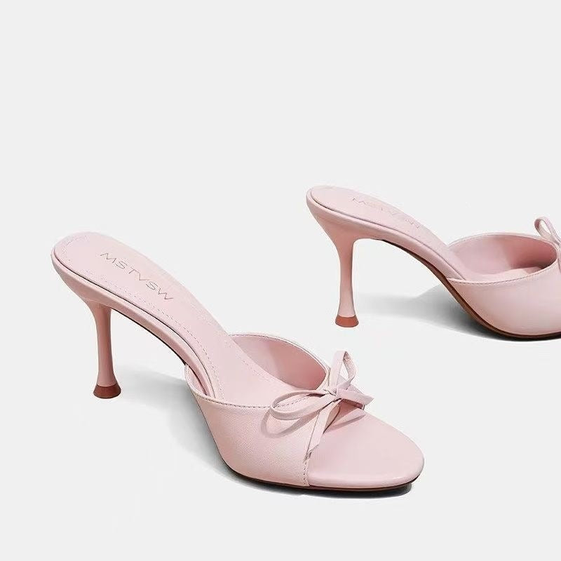 Talons hauts à talons ouverts Stiletto avec détails Bow Summer Sandales de style français pour femmes