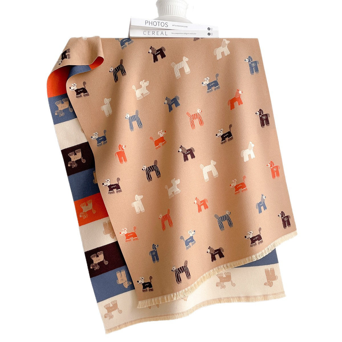 AutomneHiver Caricature Curly Puppy Jacquard Scarf