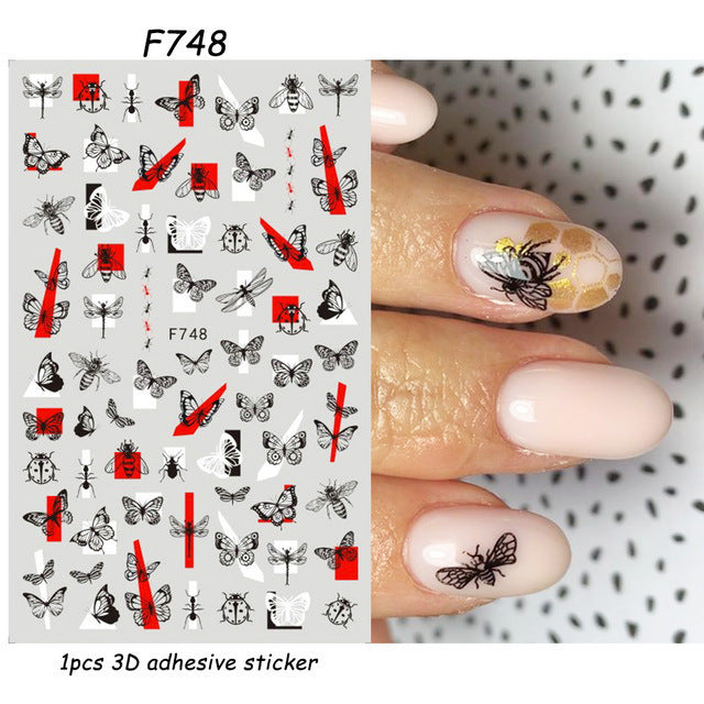 Stickers Adhésif Art des ongles style Instagram Black and White Butterfly Punk Vibe