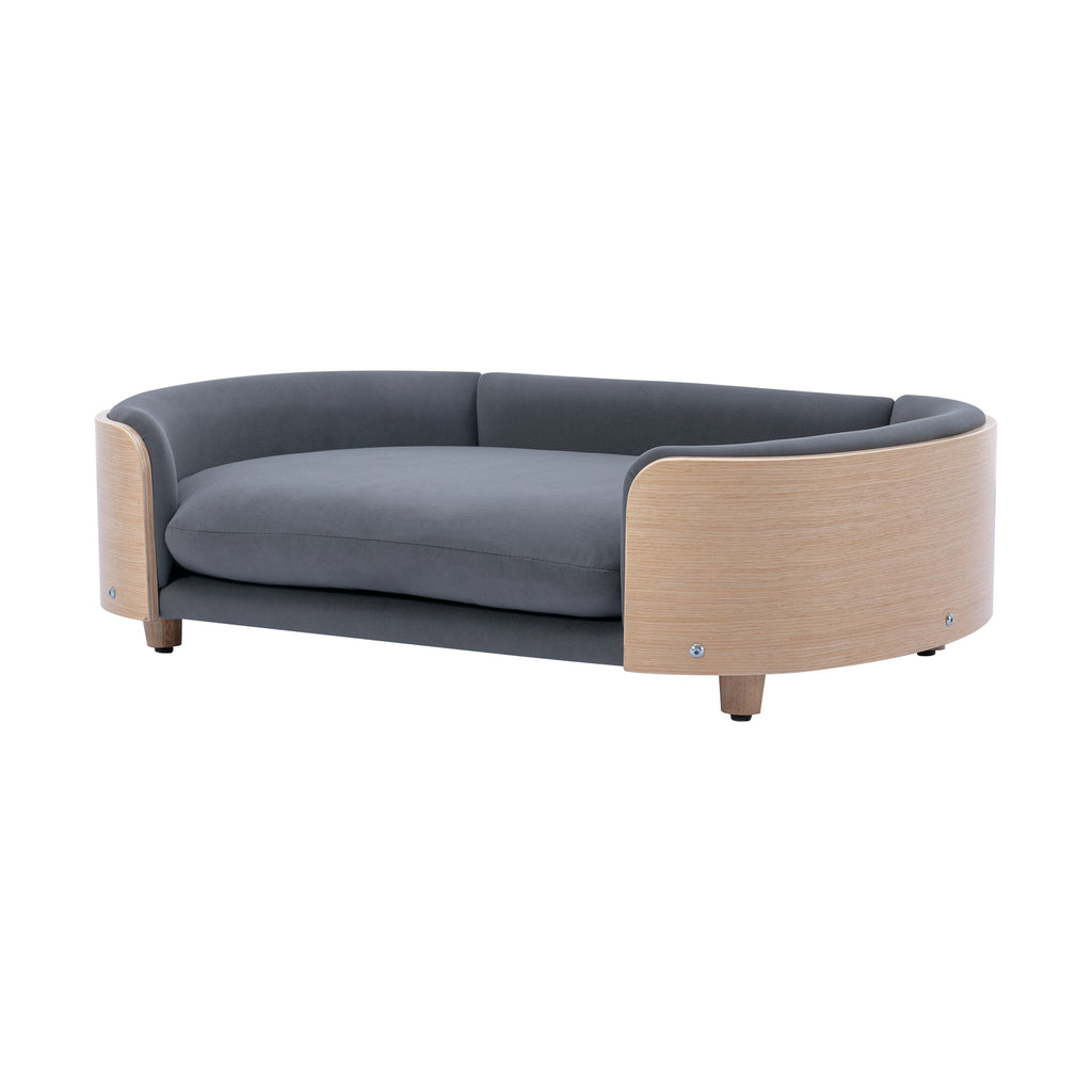Style scandinave Lit de chien élevé Canapé pour animaux avec pieds en bois massif et dos en bois bent