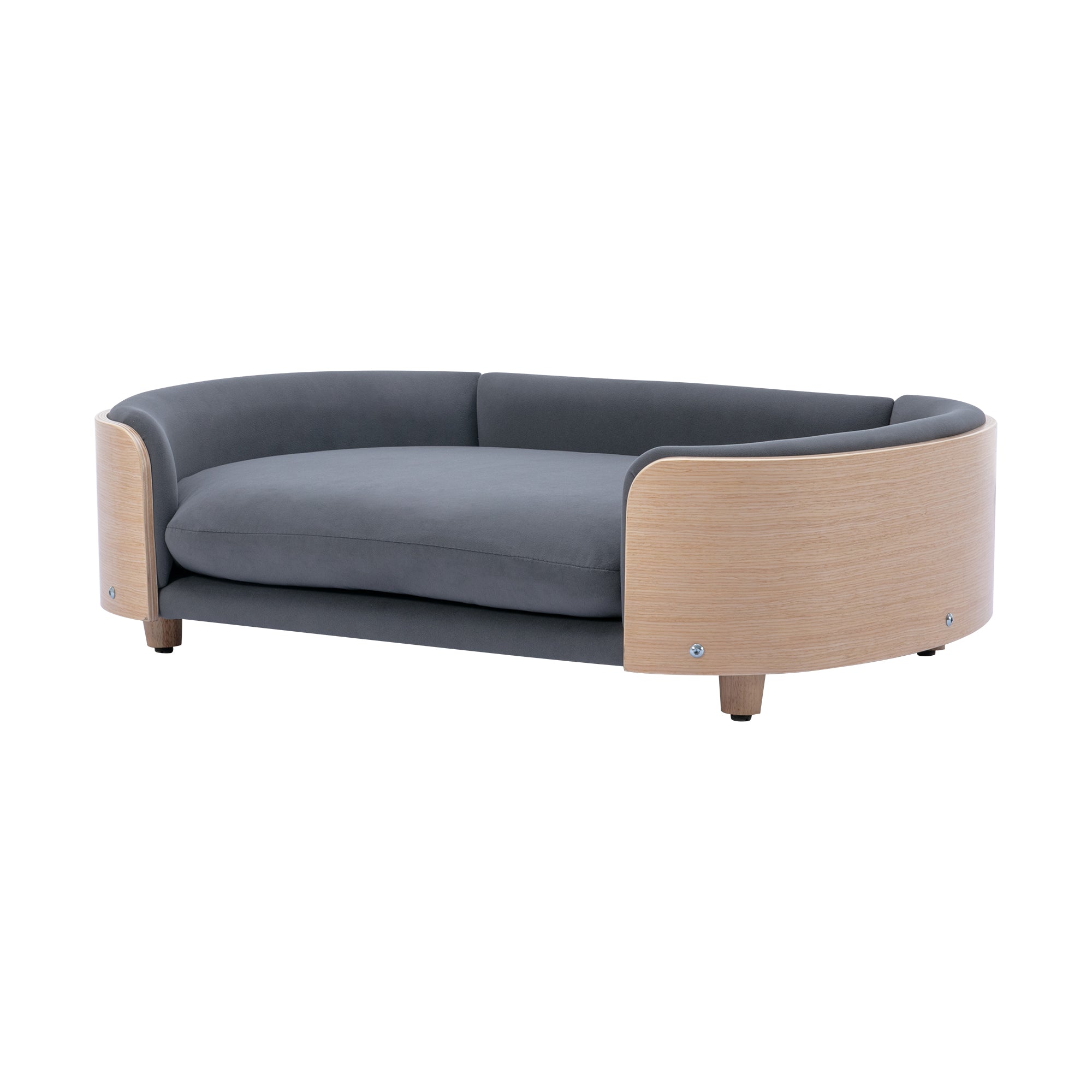 Style scandinave Lit de chien élevé Canapé pour animaux avec pieds en bois massif et dos en bois bent