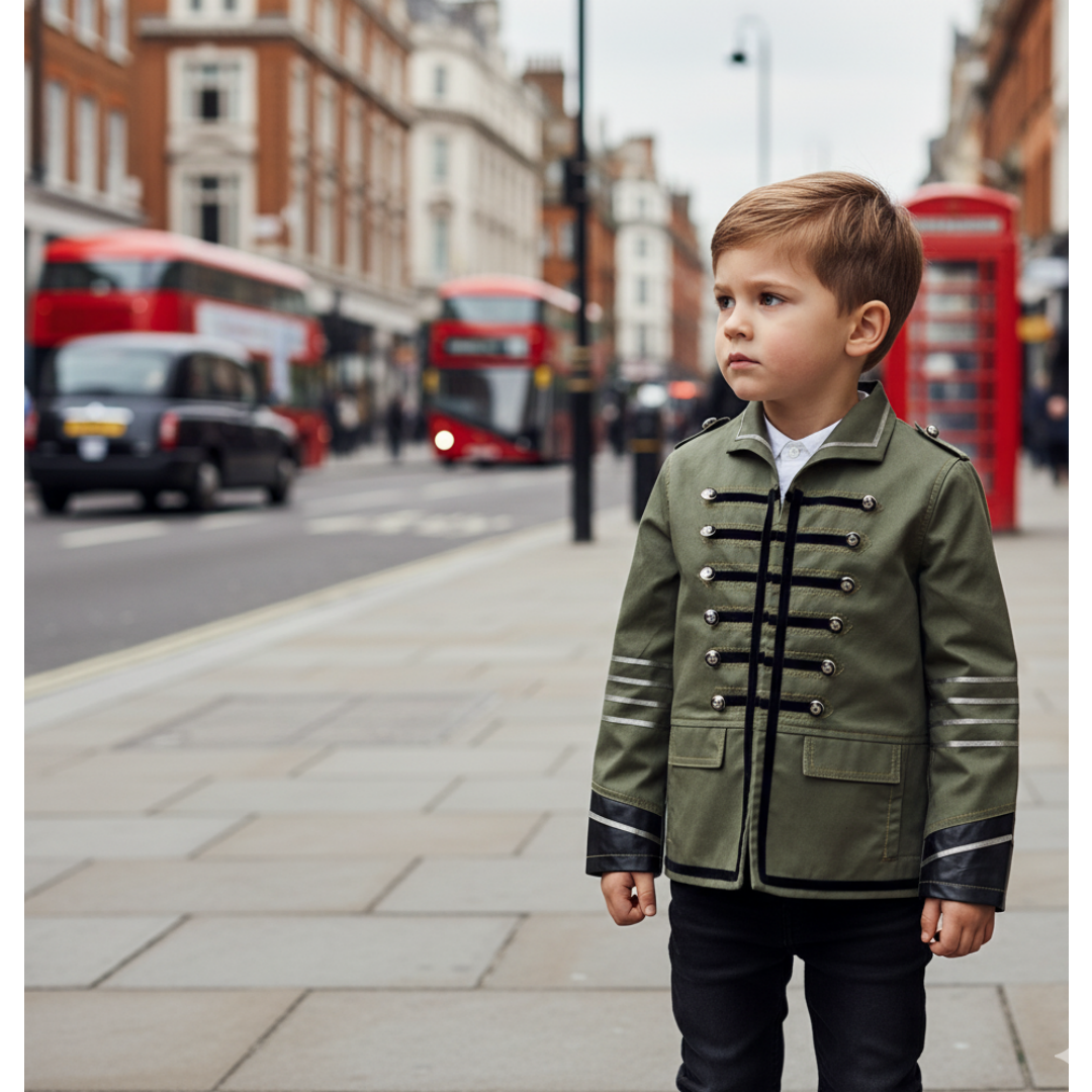 Enfants Velours Garçons Casual militaire Veste Vintage court manteau 3-12Y Outfit coton