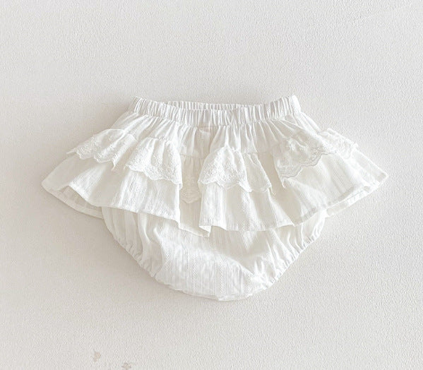Filles Plaid Dentelle Culottes avec double couche Ruffled Trim