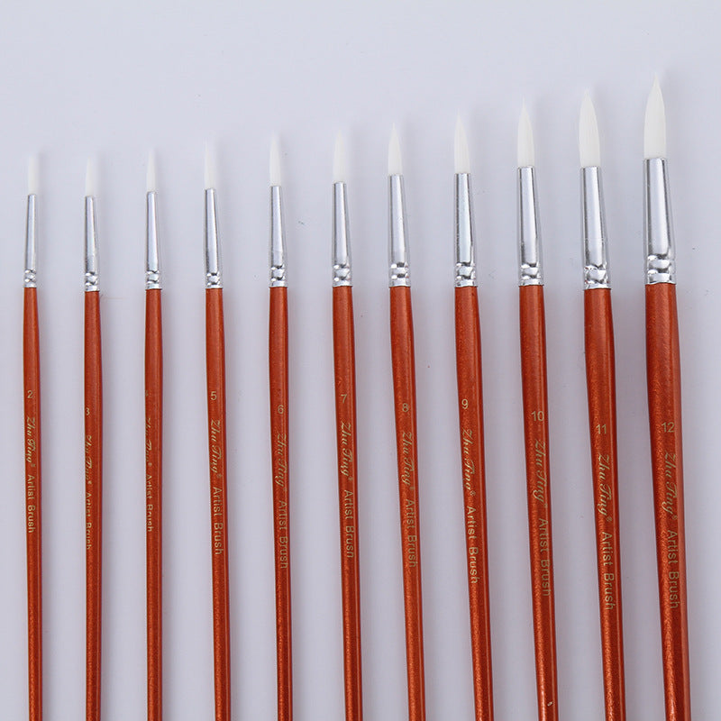 12Pcs Lot forme ronde Nylon cheveux en bois poignée brosse outil pour Art School Waterco