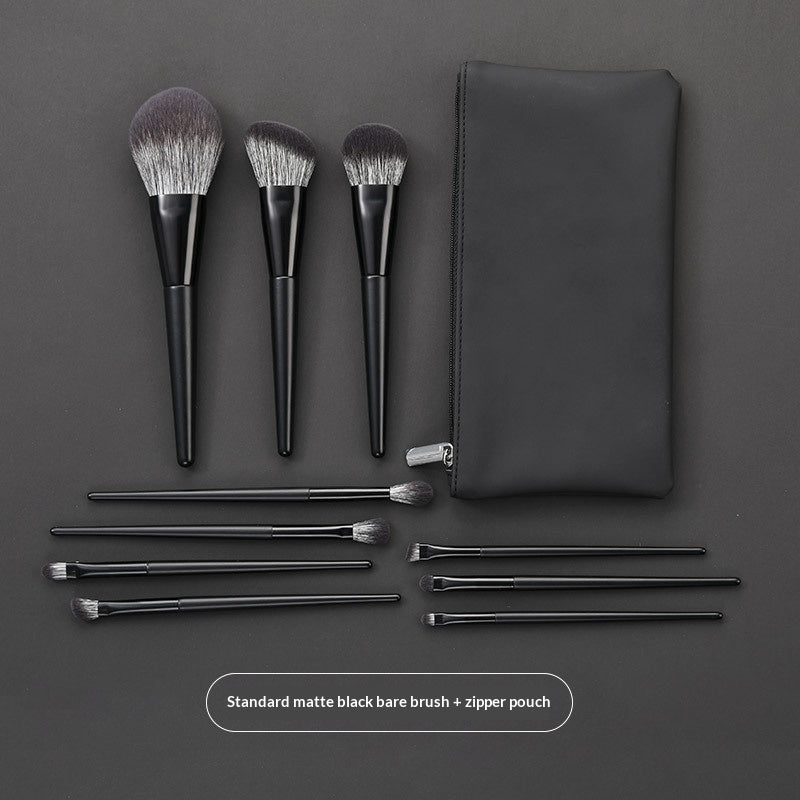 Set de brosse de maquillage noir mat en nylon