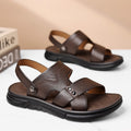 Chaussures de plage en cuir véritable respirant pour hommes Casual Soft Bottom Moyen-âge et personnes âgées
