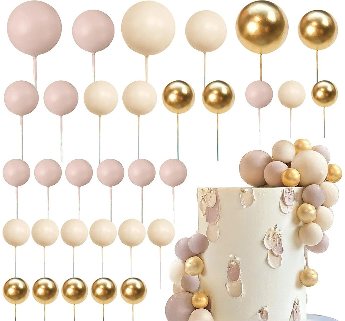 32 Pcset Colorful Mousse Ball Anniversaire Cake Décoration Multi-style Plug-in