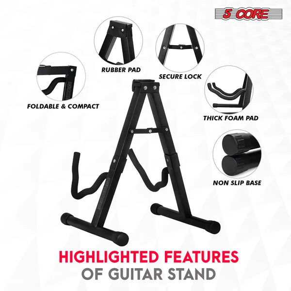 5 Core Guitar Stand 2PC A Frame W Soft Mousse bras antidérapant caoutchouc pour basse électrique acoustique