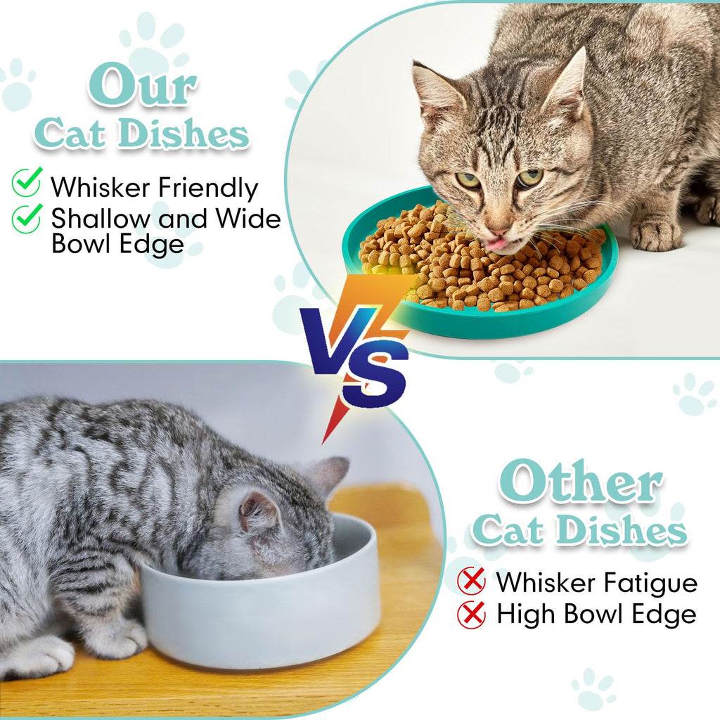 Silicone Cat Food Bowl Plats peu profonds Large Cats Bowls Kitty Plates Relief Whisker Fatigue