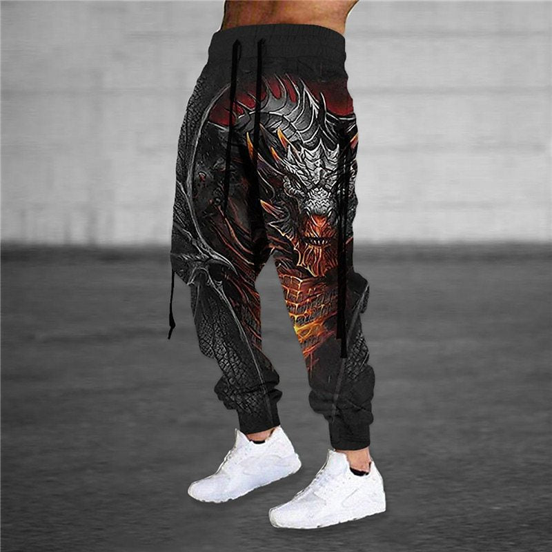 Pantalon retro Harem drawstring élastique avec imprimé animal 3D pour hommes Pantalons athlétique