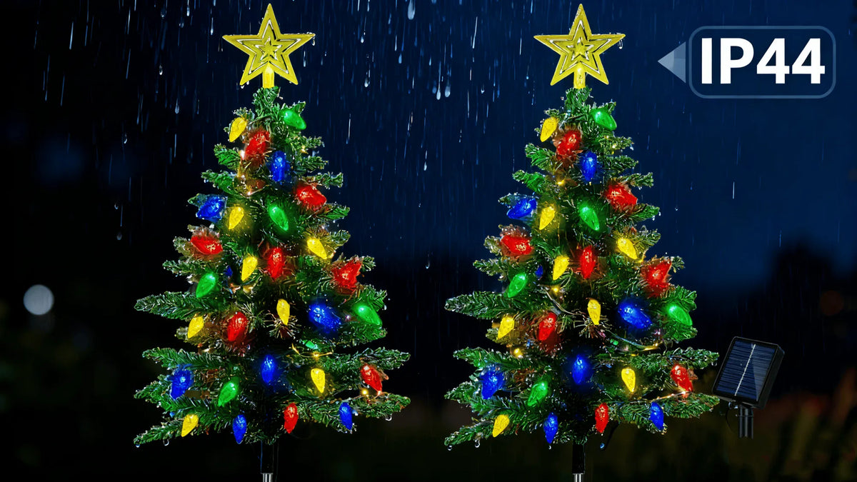 Lumières d'arbre de Noël Solar Powered 2 Pack - 37.4in 100 LEDs 8 Modes