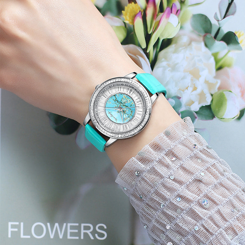 Van Gogh montre à quartz pour femme 3D imprimé peinture à l'huile Cadran complet Zirconium bracelet en cuir Se