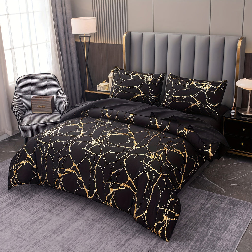 Couverture de couette et taies d'oreillers en marbre marbré doré