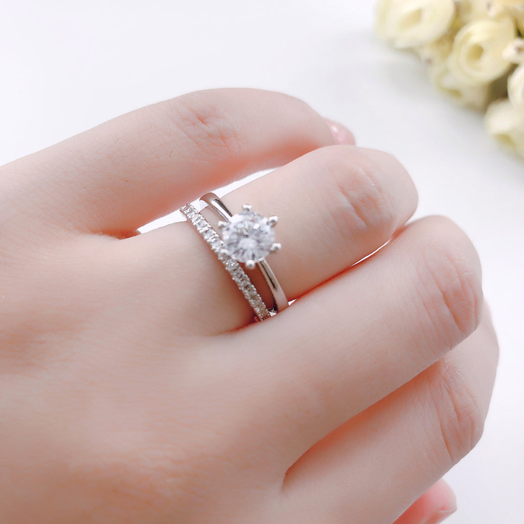 Zircon Micro Set Gold plaqué six griffes anneau