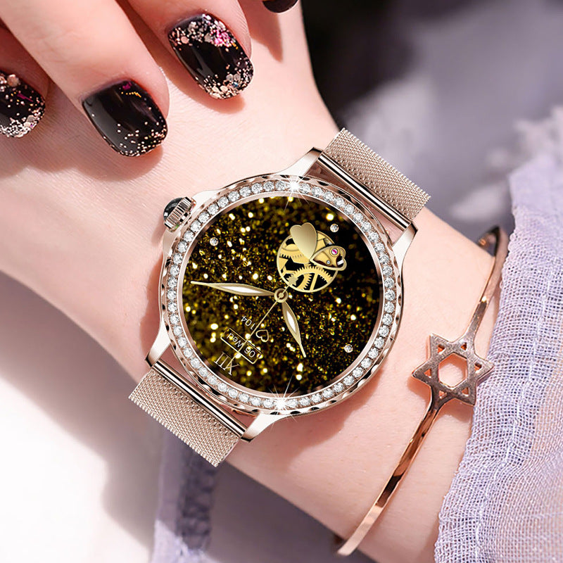 Bluetooth Calling Smart Fitness Bracelet Montre imperméable avec des Accents Diamant