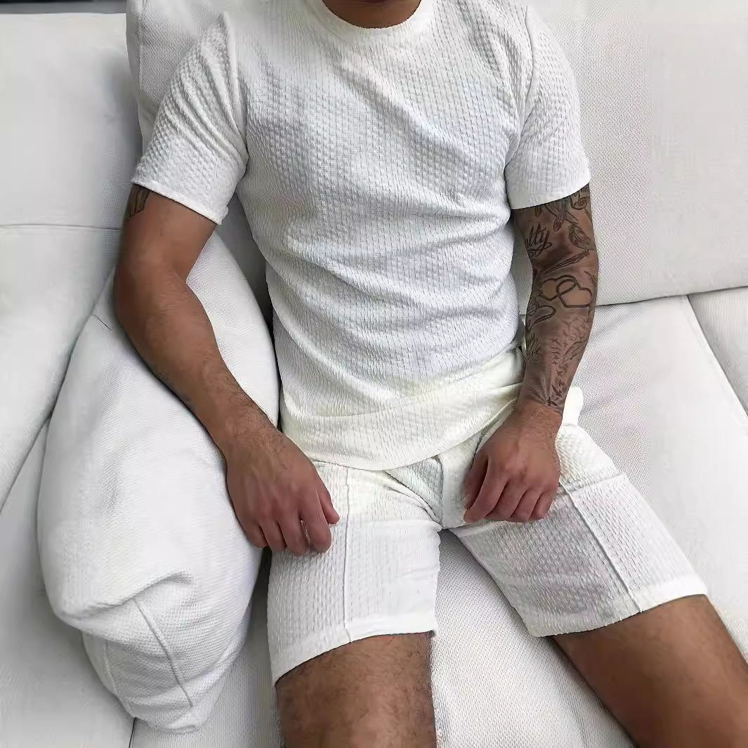 Hommes Col d'équipage Pull Jacquard Short à manches courtes