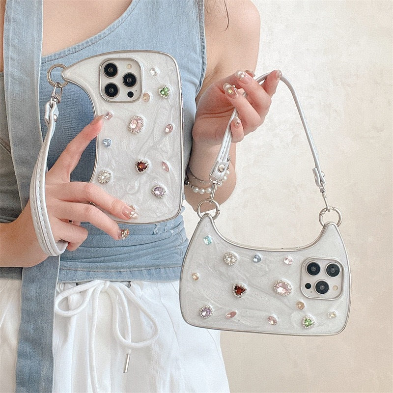Ins Light luxe brillant diamant sac à main Gem Étui téléphone époxy
