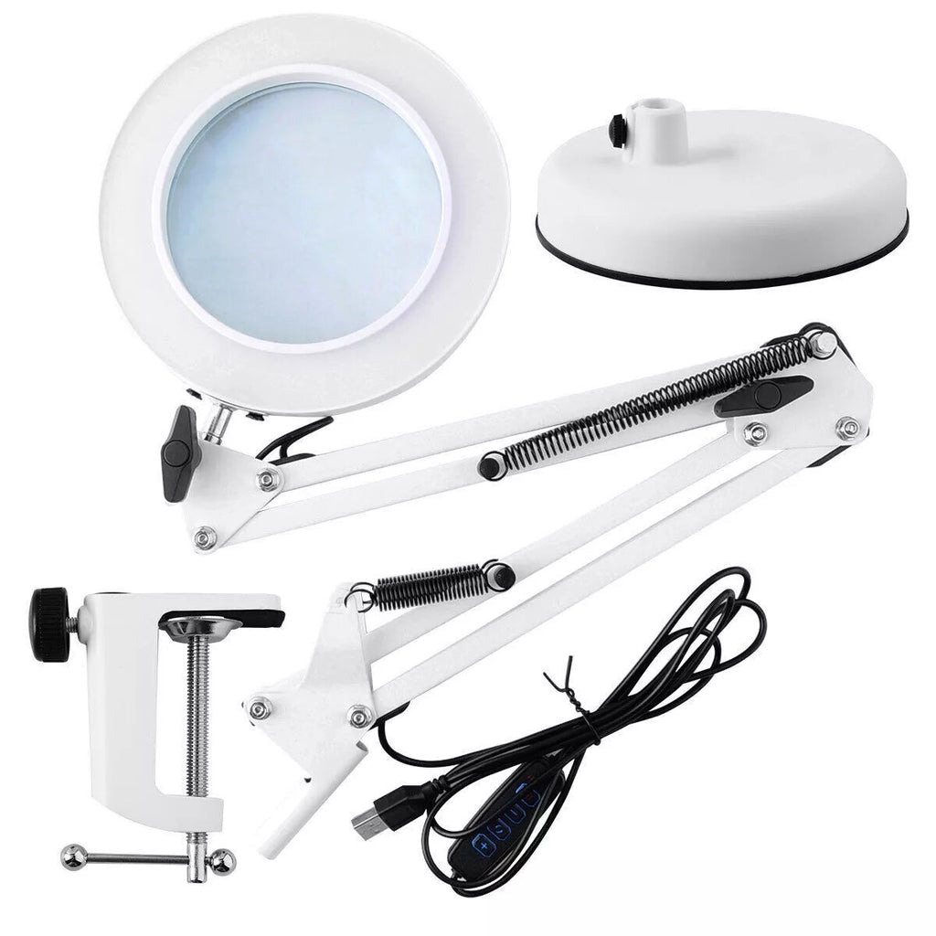 Amplificateur de bureau de verre lampe LED loupe lampe de lecture avec base et pince