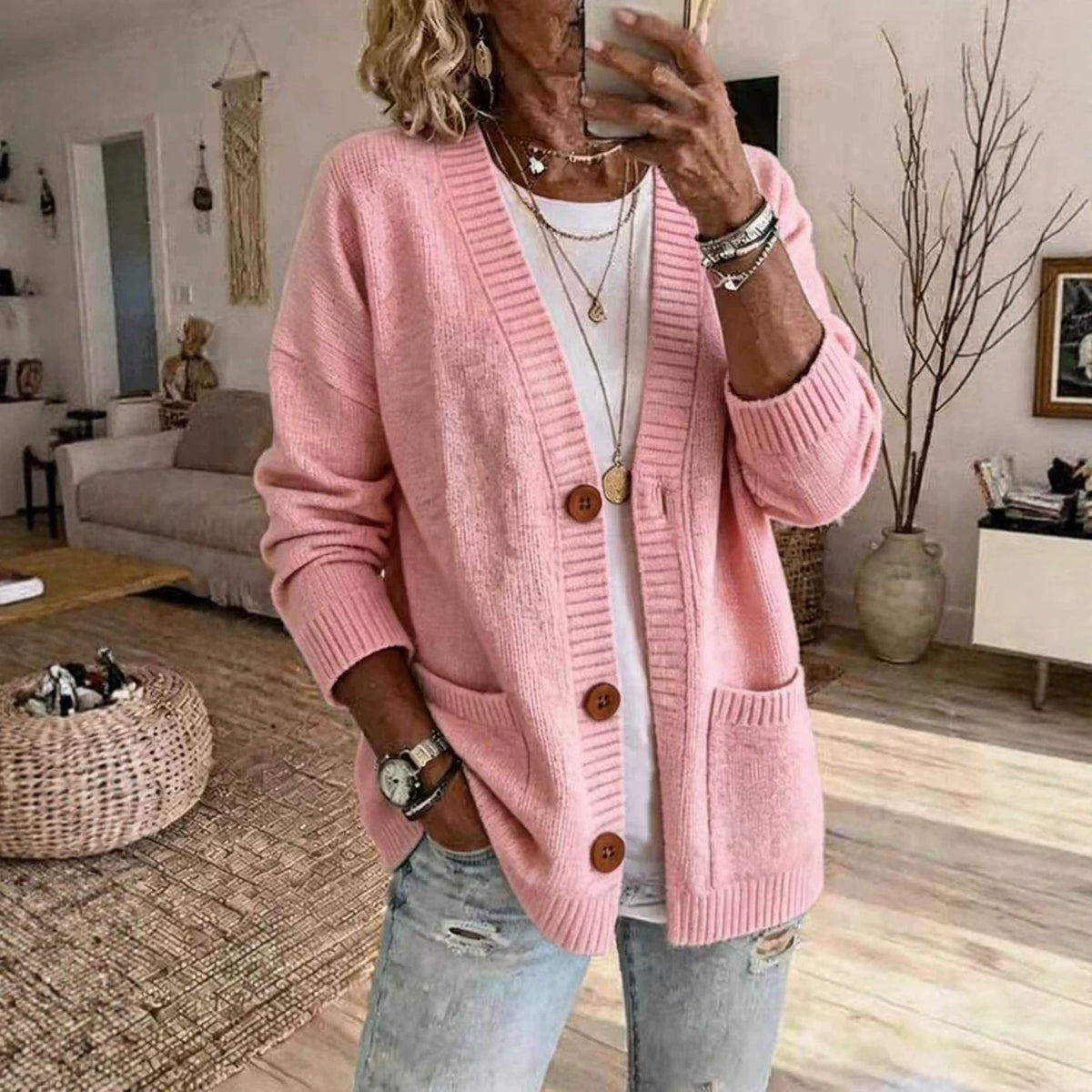 Women's V-Neck Knit Sweater Jacket