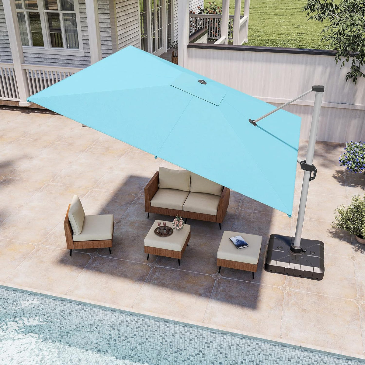 11' X 11' Ft Cantilever Parapluie de patio 360 Rotation Système de tilting intégré Offset Umbre