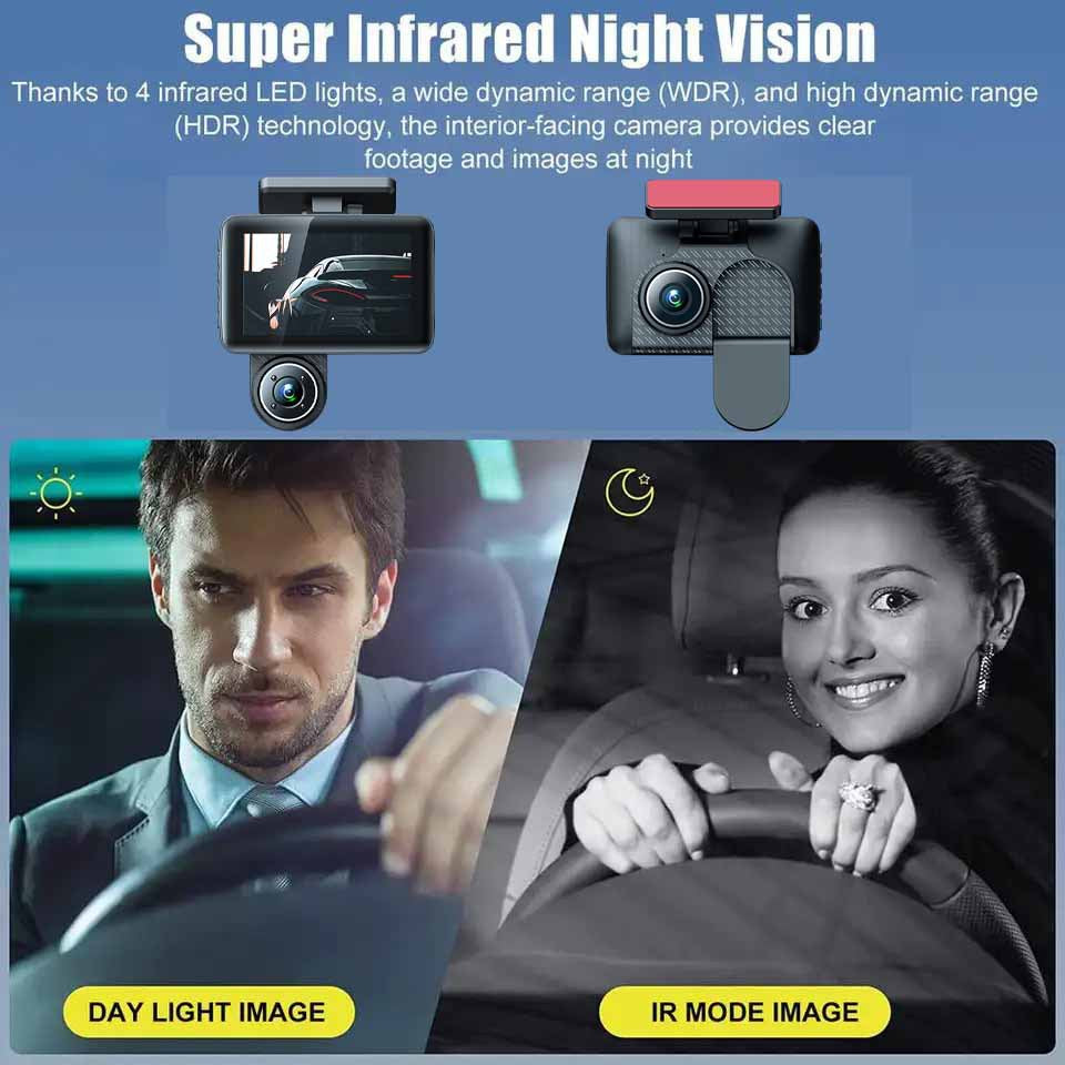 4 pouces Dashcam HD 1080P vision nocturne infrarouge