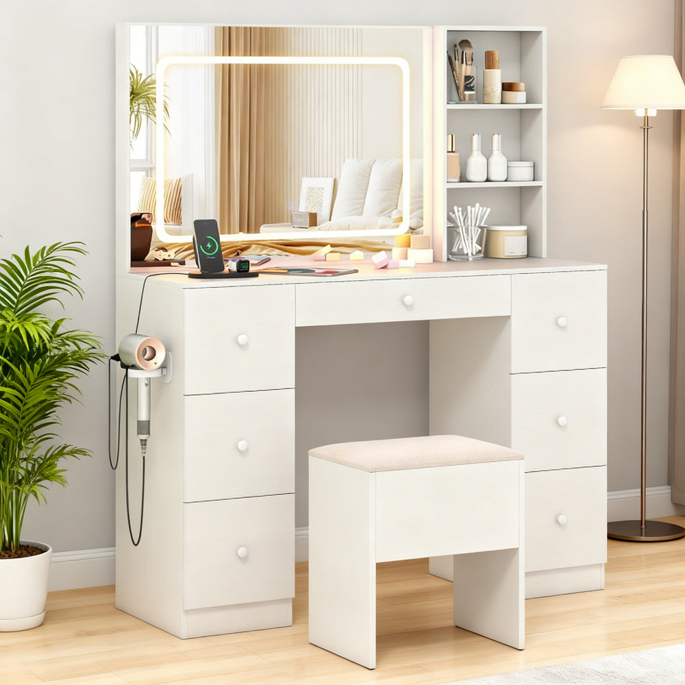 Bureau Vanity avec miroir et lumières Maquillage Table Vanity Table et tabouret