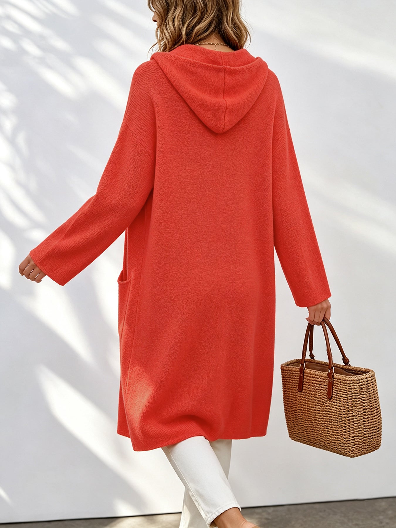 Printemps Automne Quotidien à capuche Long Cardigan
