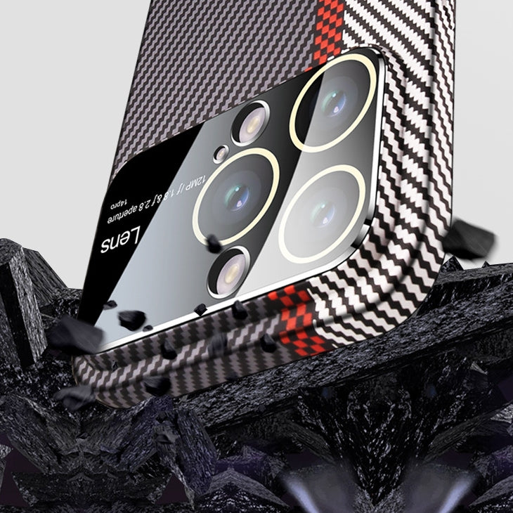 Magnétique fibre de carbone Grande fenêtre cas de téléphone gelé
