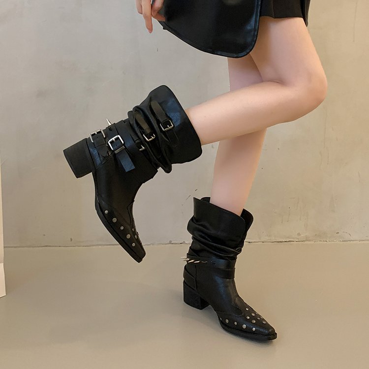 Bottes de cow-boy noir ruche Western pour femmes