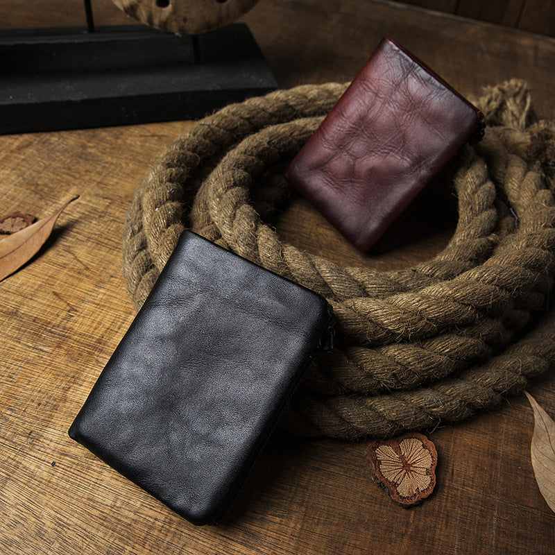 Portefeuille de fermeture éclair vertical en cuir véritable pour hommes