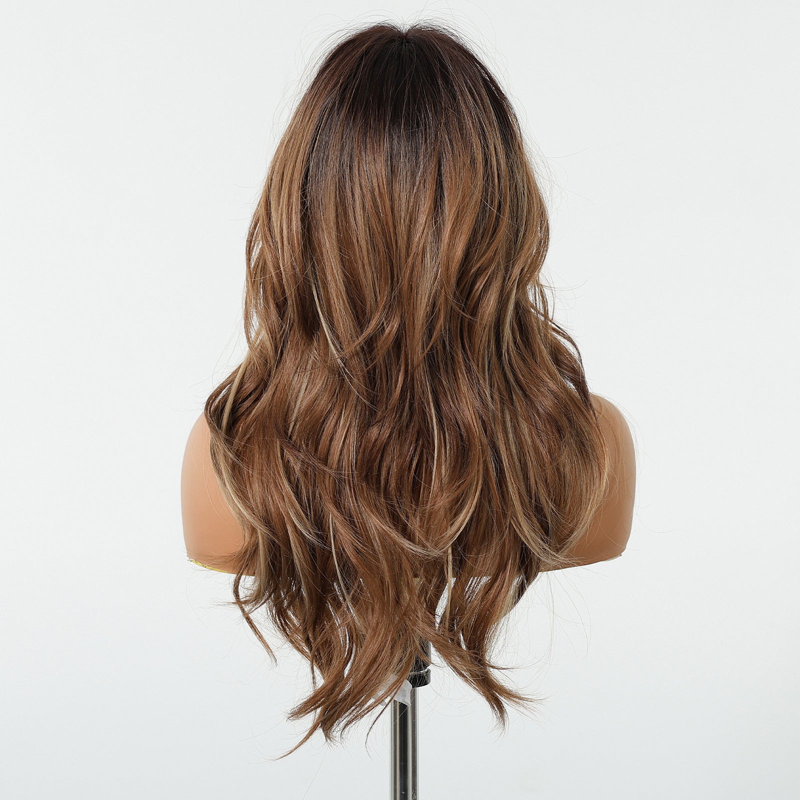 Marron-or Ombre Rose Mesh Huit caractères Bangs Fashionable Long Curls