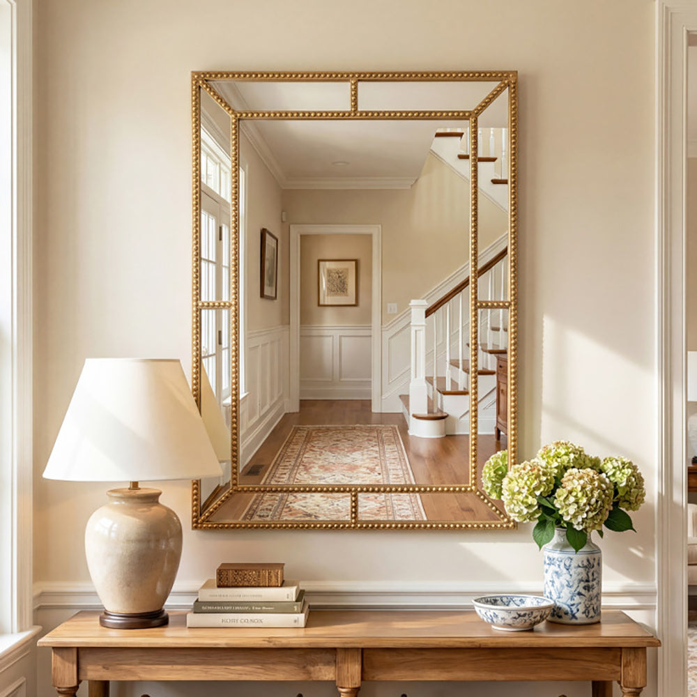 Miroir mural en or avec cadre perlé pour différents scénarios