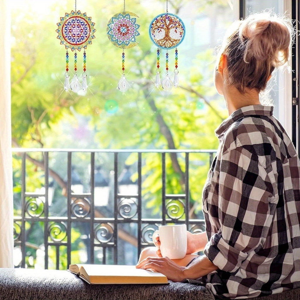 13-Piece Diamond Painting Suncatcher Craft Kit avec 3 cordes de suspension — Ensemble de fournitures partielles