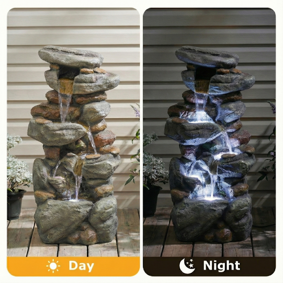 Fontaine d'eau extérieure Grande - Fontaines en pierre avec lumière LED pour jardin Patio Yard Backya