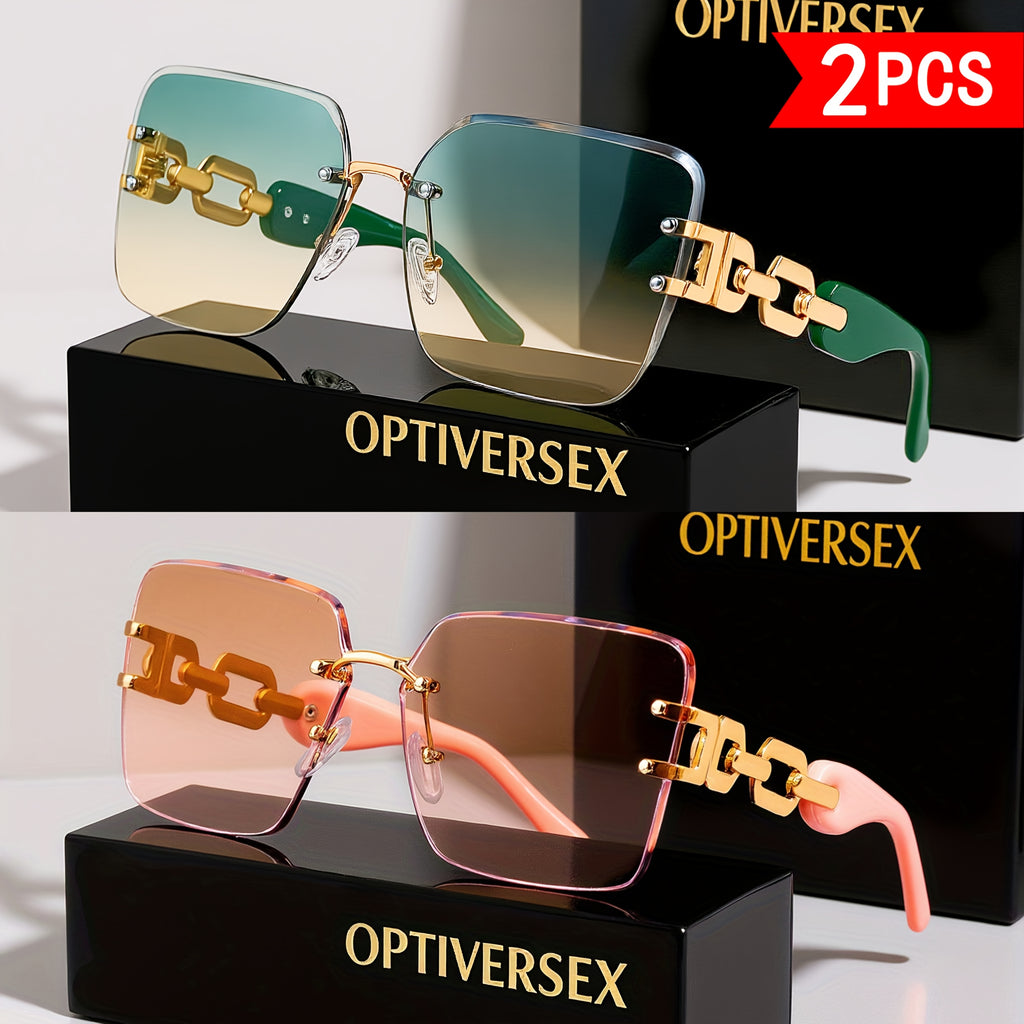 Lunettes de soleil carrées sans cadre 2 PCS pour dames