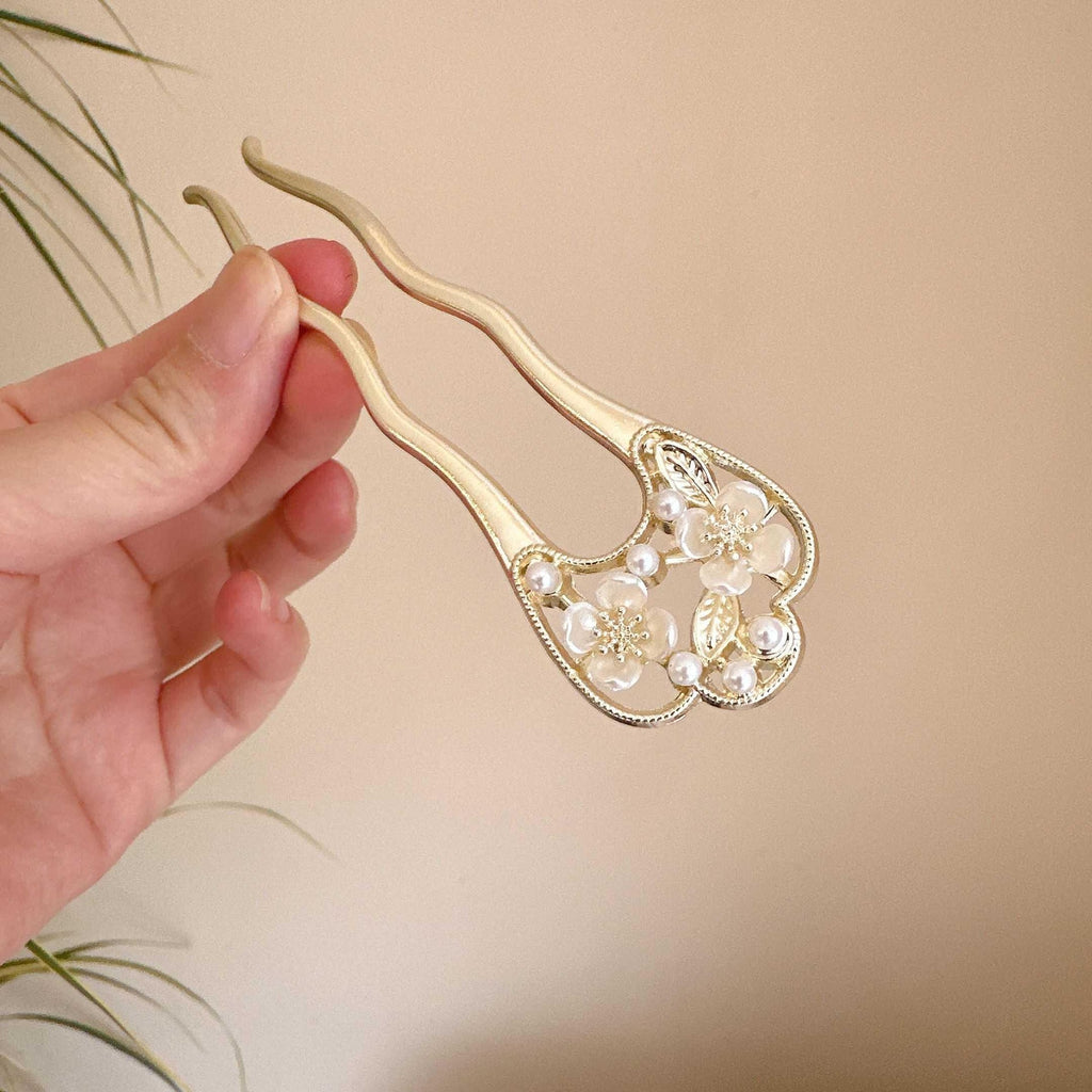 Élégantes perles camellia style U-épingle cheveux