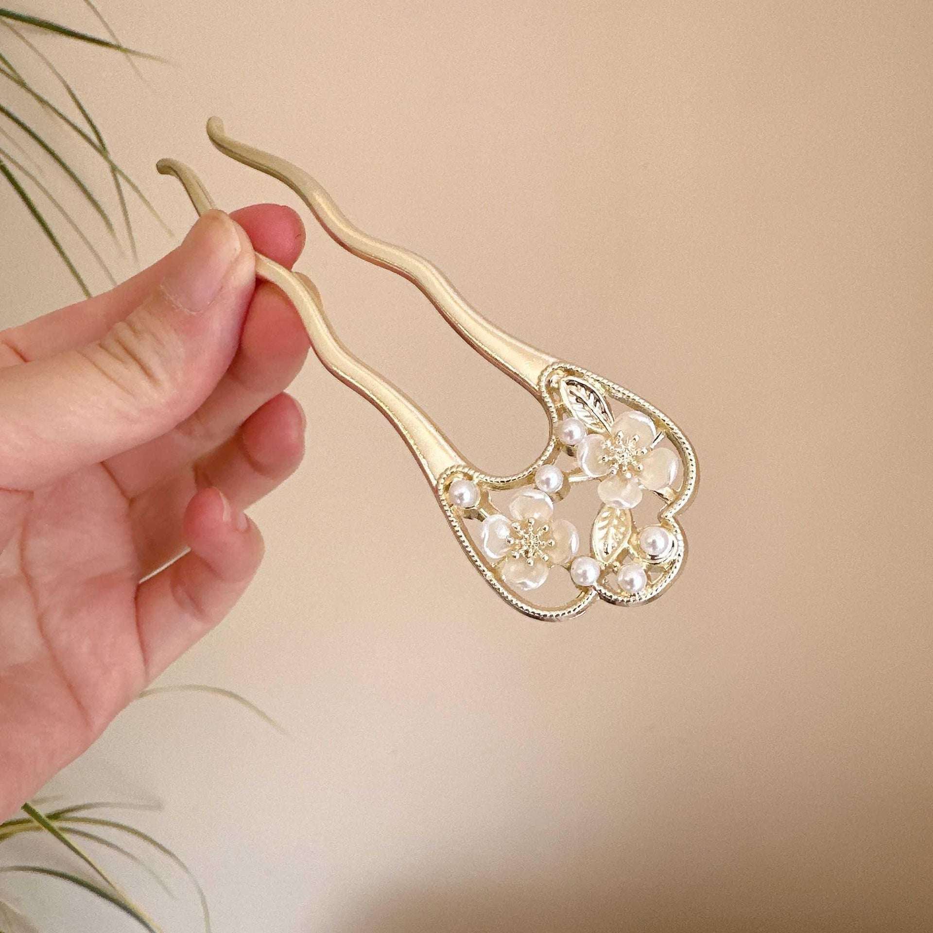 Élégantes perles camellia style U-épingle cheveux