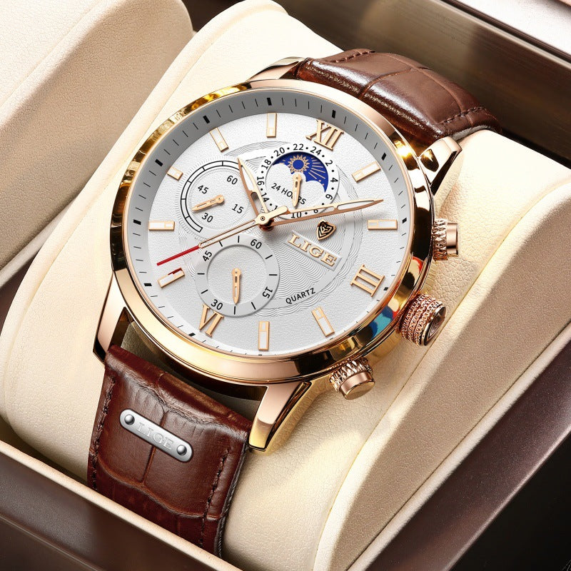 Montre Quartz haut de gamme Homme Chronographe multifonction Lumineux et résistant à l'eau