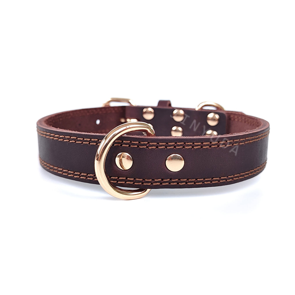 Collier en cuir plein grain avec double boucle D