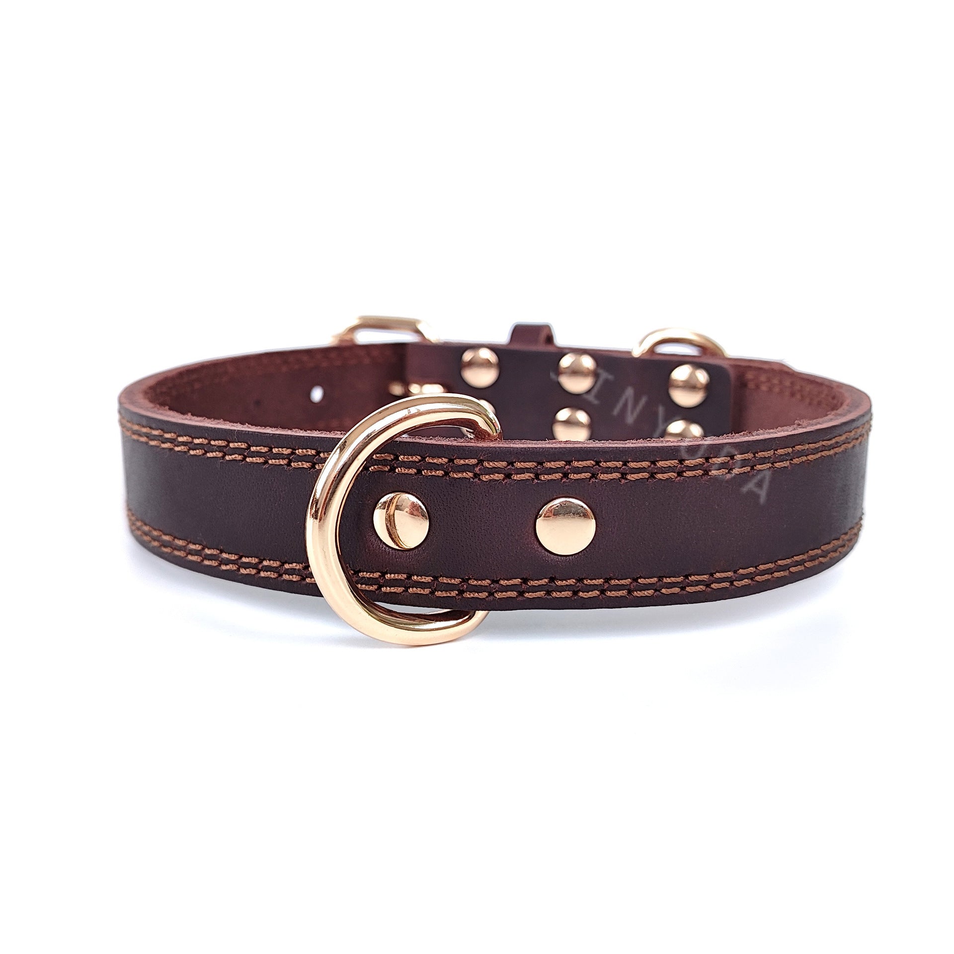 Collier en cuir plein grain avec double boucle D