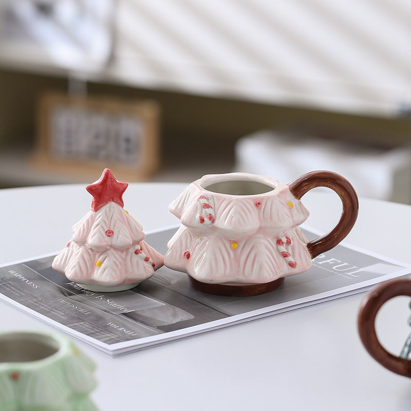 Mug en forme d'arbre de Noël en céramique - Coupe de café festive pour décoration maison et cadeau