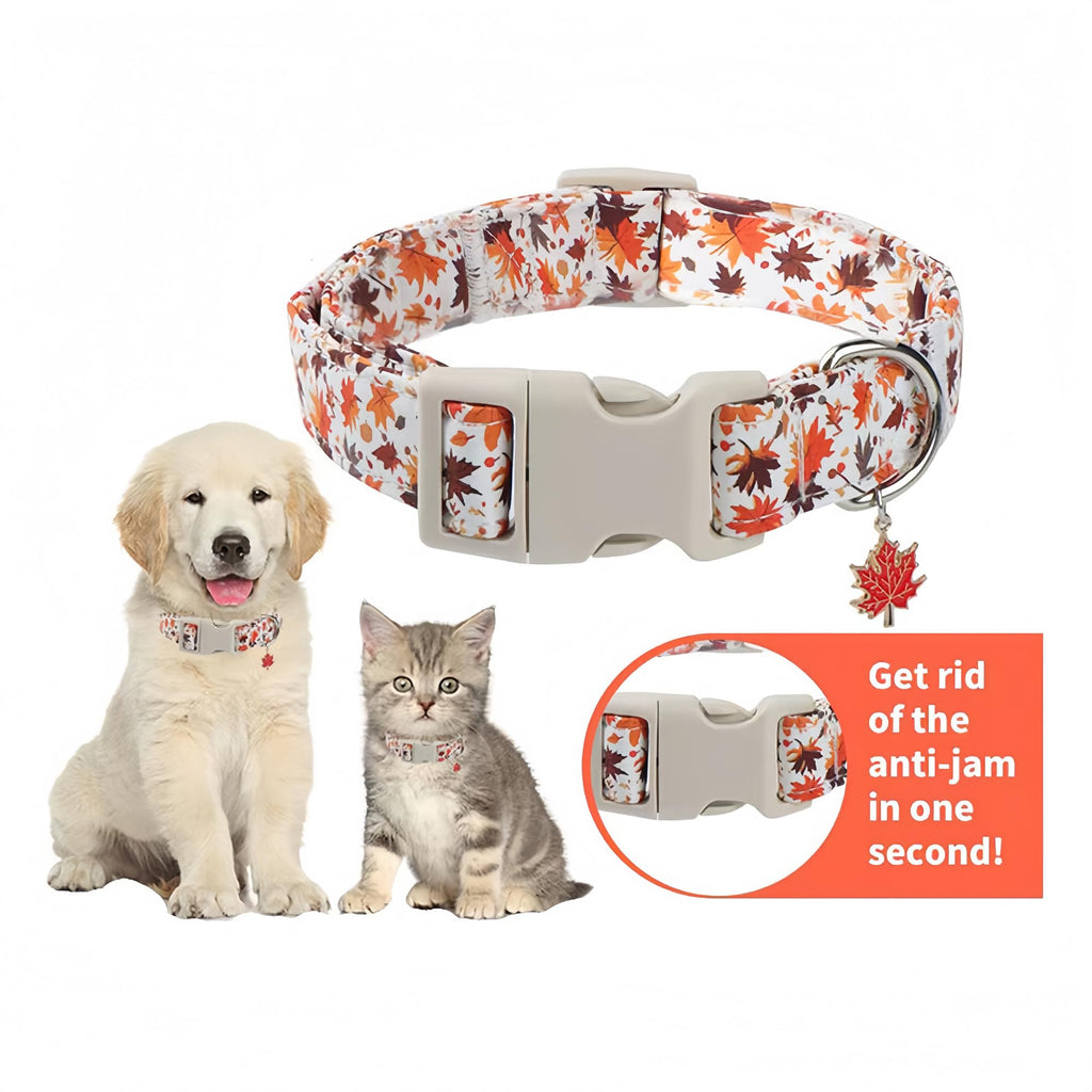Collier de chien d'automne réglable avec charme Feuille d'érable - Collier de tissu souple durable pour petit moi