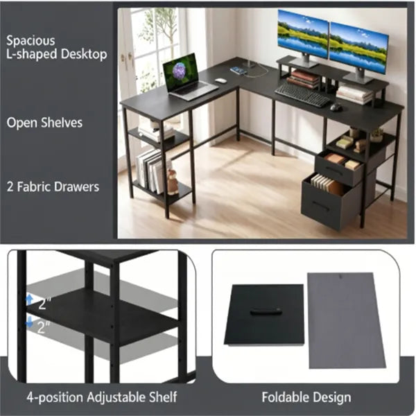 Bureau d'angle en L avec borne de recharge
