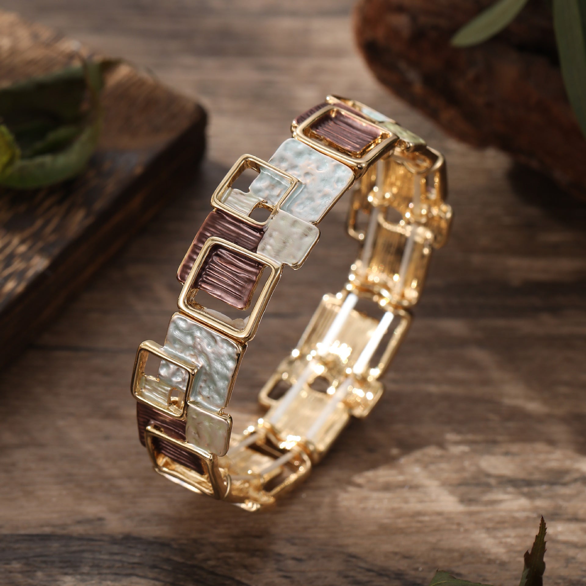 Couleur Peinture huile géométrique carré oreille Studs bracelet et collier